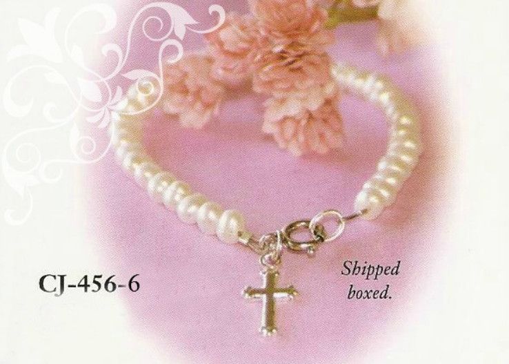 Freshwater Pearls Cross 6" Bracelet -CJ 456-6