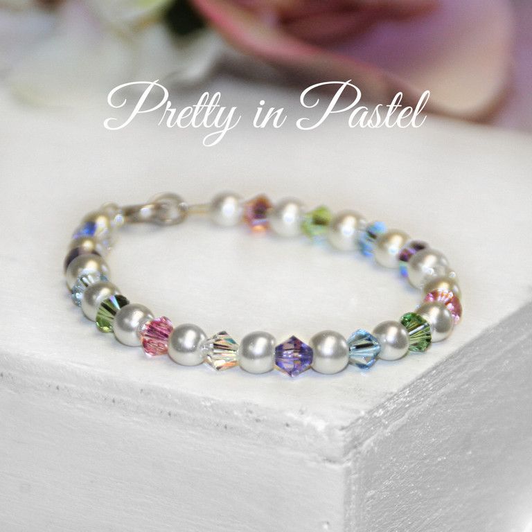 Multi Color Crystals &amp; Pearls 5" Bracelet -CJ 118