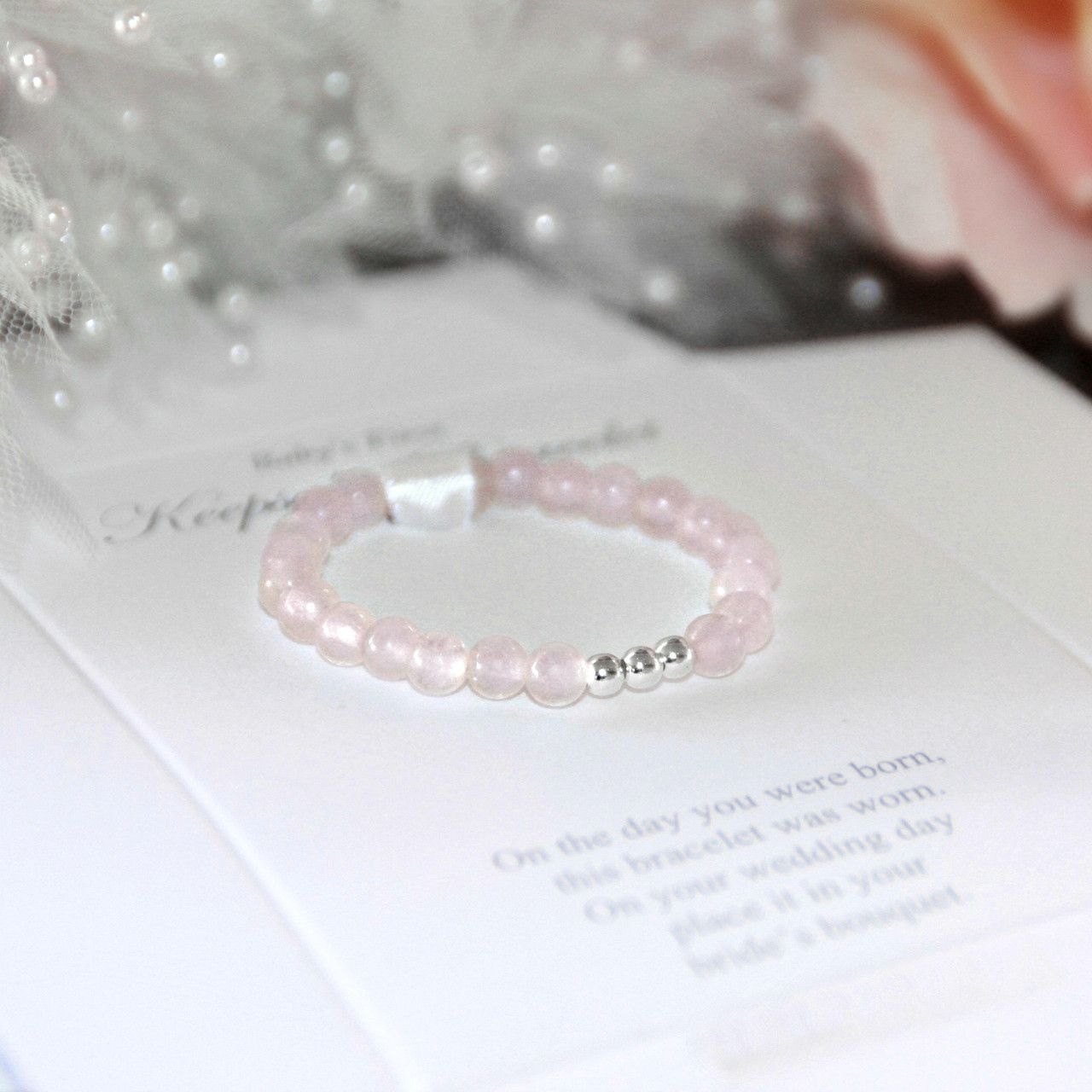 Pink and Sterling Silver First Keepsake Bracelet for Infant STG 270