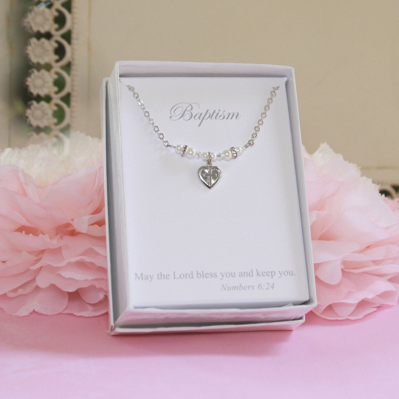 Baptism Cross in Heart Necklace CJ 569