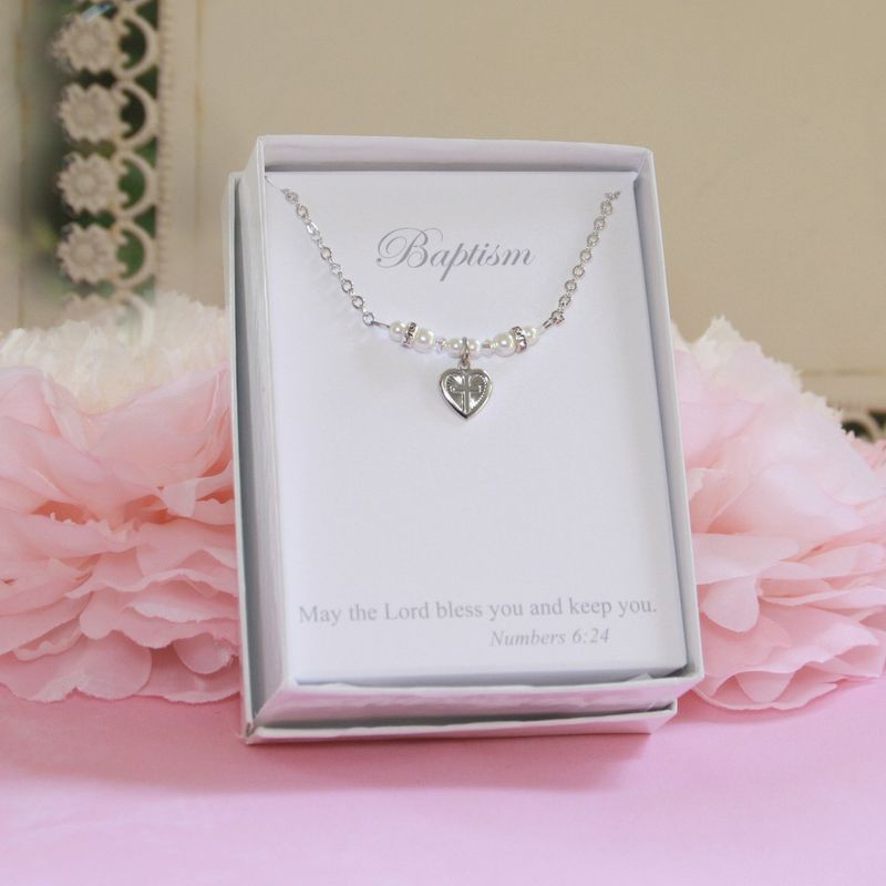 Baptism Cross in Heart Necklace CJ 569