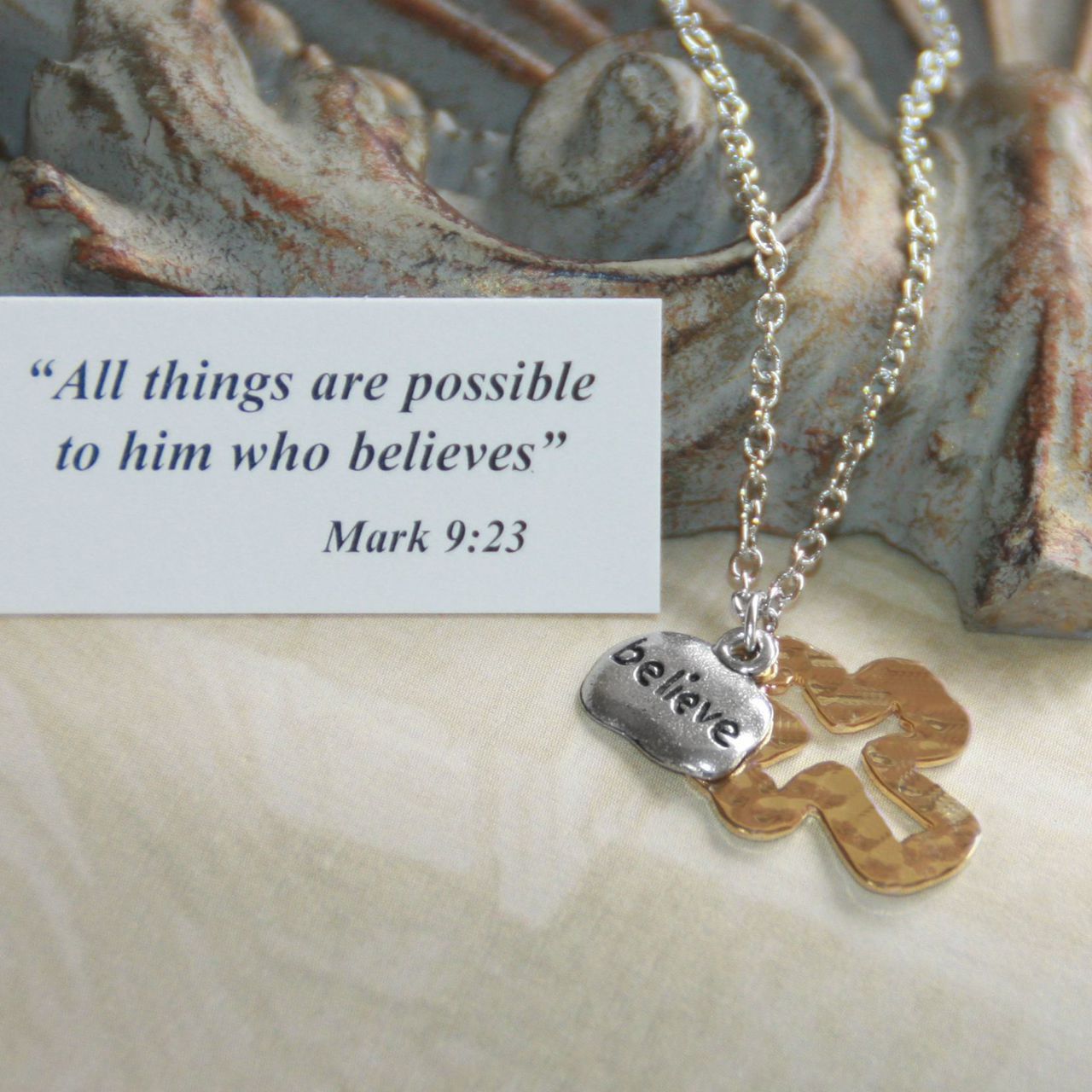 Hammered Cross Believe Necklace in 531