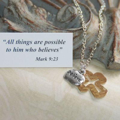 Hammered Cross Believe Necklace in 531