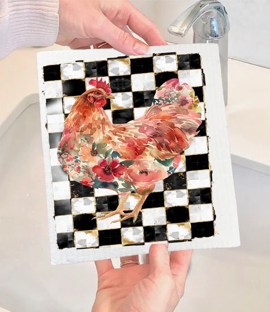 Swedish Dish Cloth, Size: Checkered Colorful Chicken