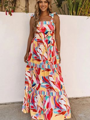 Multicolor Abstract Print Striped Trim