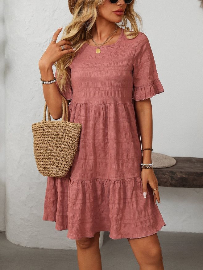 Ruffle Sleeve A Line Tiered Flowy Mini Dress