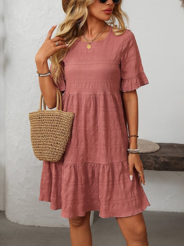 Ruffle Sleeve A Line Tiered Flowy Mini Dress