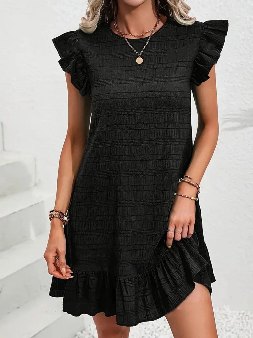 Black Ruffled Sleeveless Dress