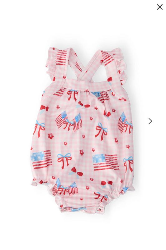 Fancy Flags Ruffle Cross Back Romper