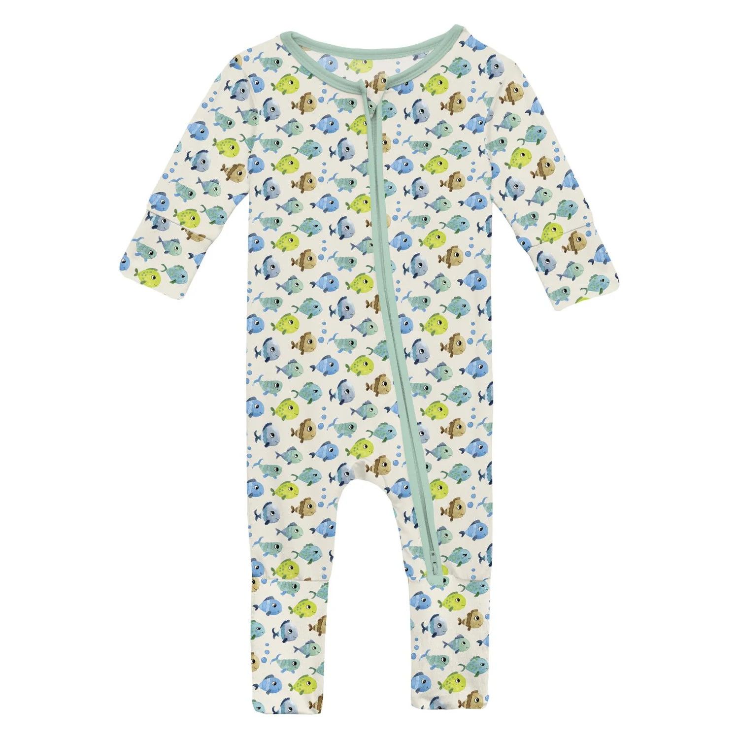 Print Convertible Coverall in Natural Fishies, Size: Newborn