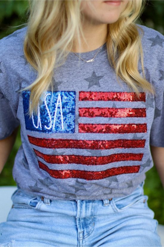 USA Flag 4th of July Tee w/ Sequins