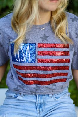 USA Flag 4th of July Tee w/ Sequins