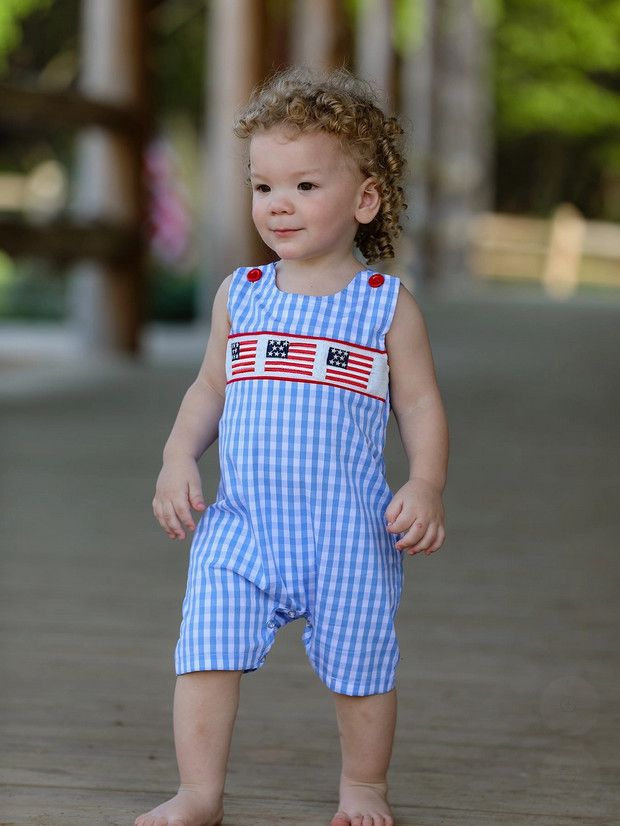 4th of July Flag Boys Romper w/ Smocking