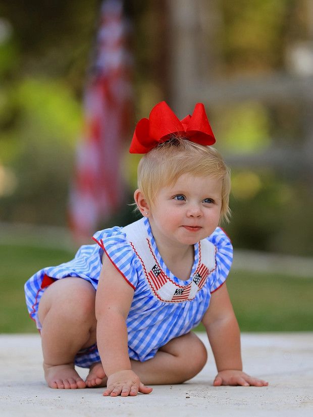 4th of July Flag Girls Romper w/ Smocking