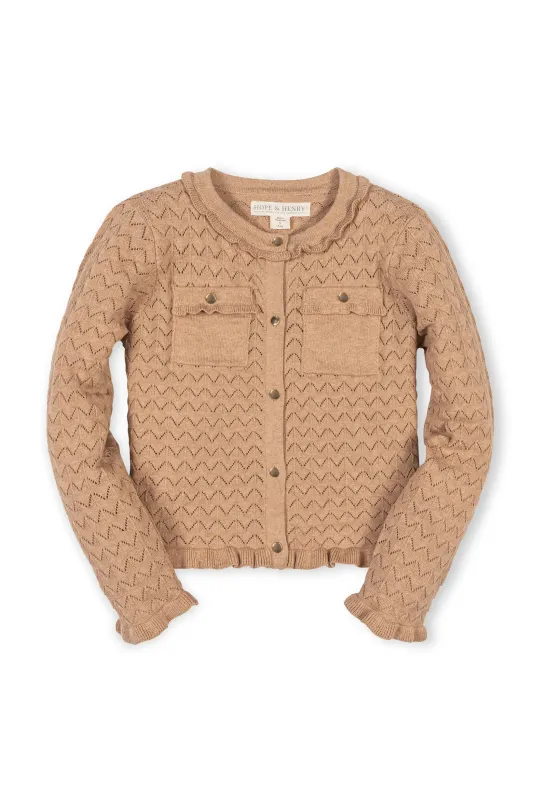 Organic Pointelle Cardigan - Camel Heather