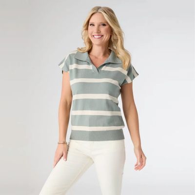 Lightweight Heavenly-Luxe SS Striped V-Neck-Sage