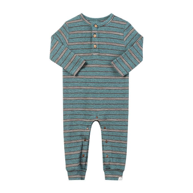 Mason Ribbed Henley Romper- Teal