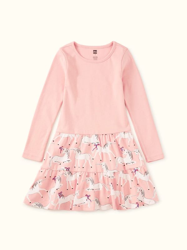 Tiered Skirted Twirl Dress-Royal Meadow Unicorns