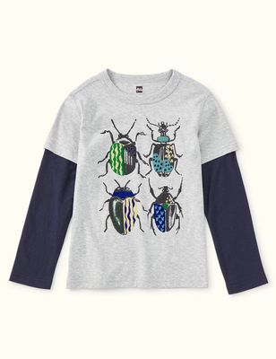 British Beetles Layered Tee-Heather Grey