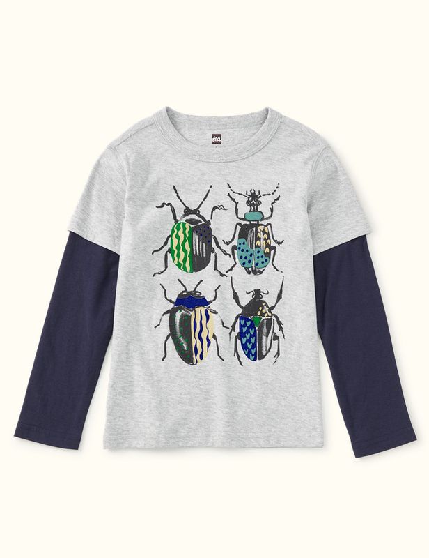British Beetles Layered Tee-Heather Grey
