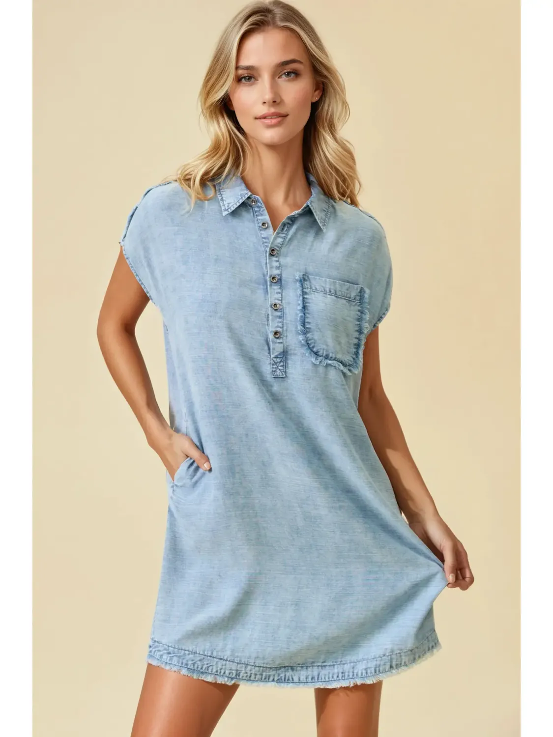 Tenscel Denim Short Sleeve Shirt Mini Dress