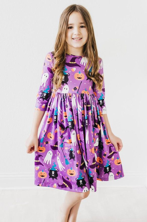 No Tricks, Just Treats 3/4 Sleeve Pocket Dress