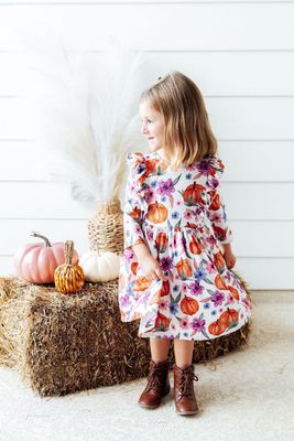 Hey Pumpkin 3/4 Sleeve Ruffle Twirl Dress