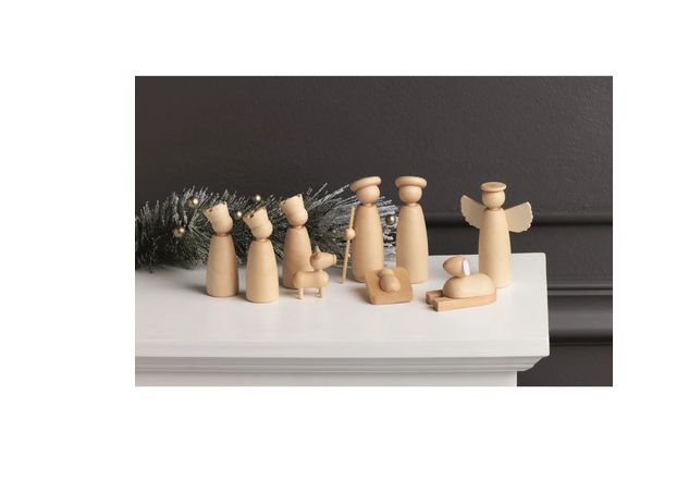 Carved Wood Boxed Nativity Set