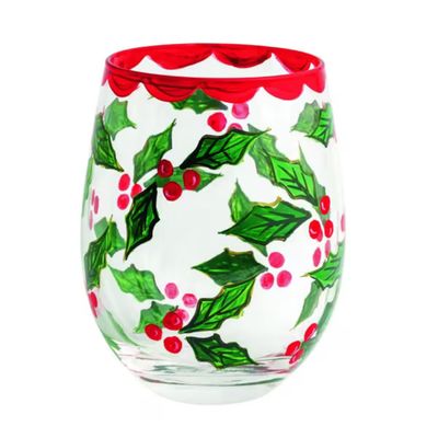 Holly Painted Wine Glasses