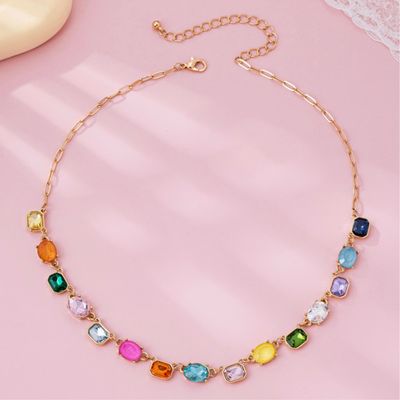 Multicolor Gemstone Link Necklace