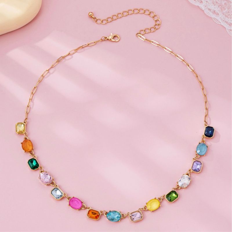 Multicolor Gemstone Link Necklace