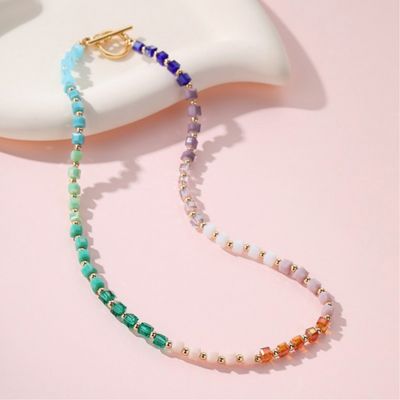 Multicolored Gradient Cube Crystal Necklace