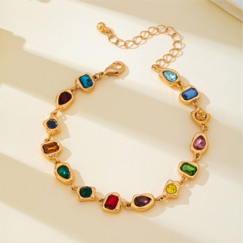 Multicolor Glass Rhinestone Bezel Link Bracelet