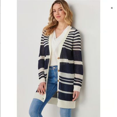 Striped Knit Cardigan, Navy Blue &amp; White
