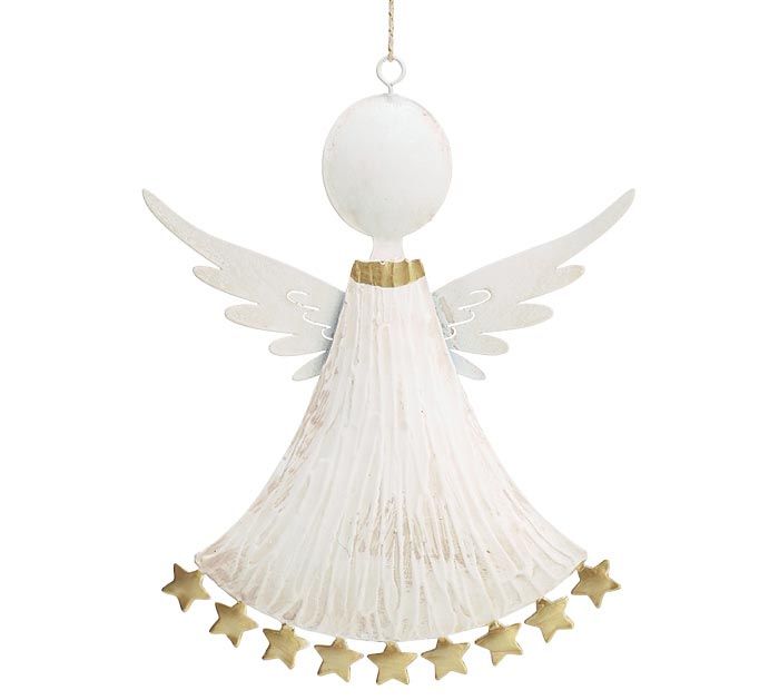 Ornament White Tin Angel Gold Accents