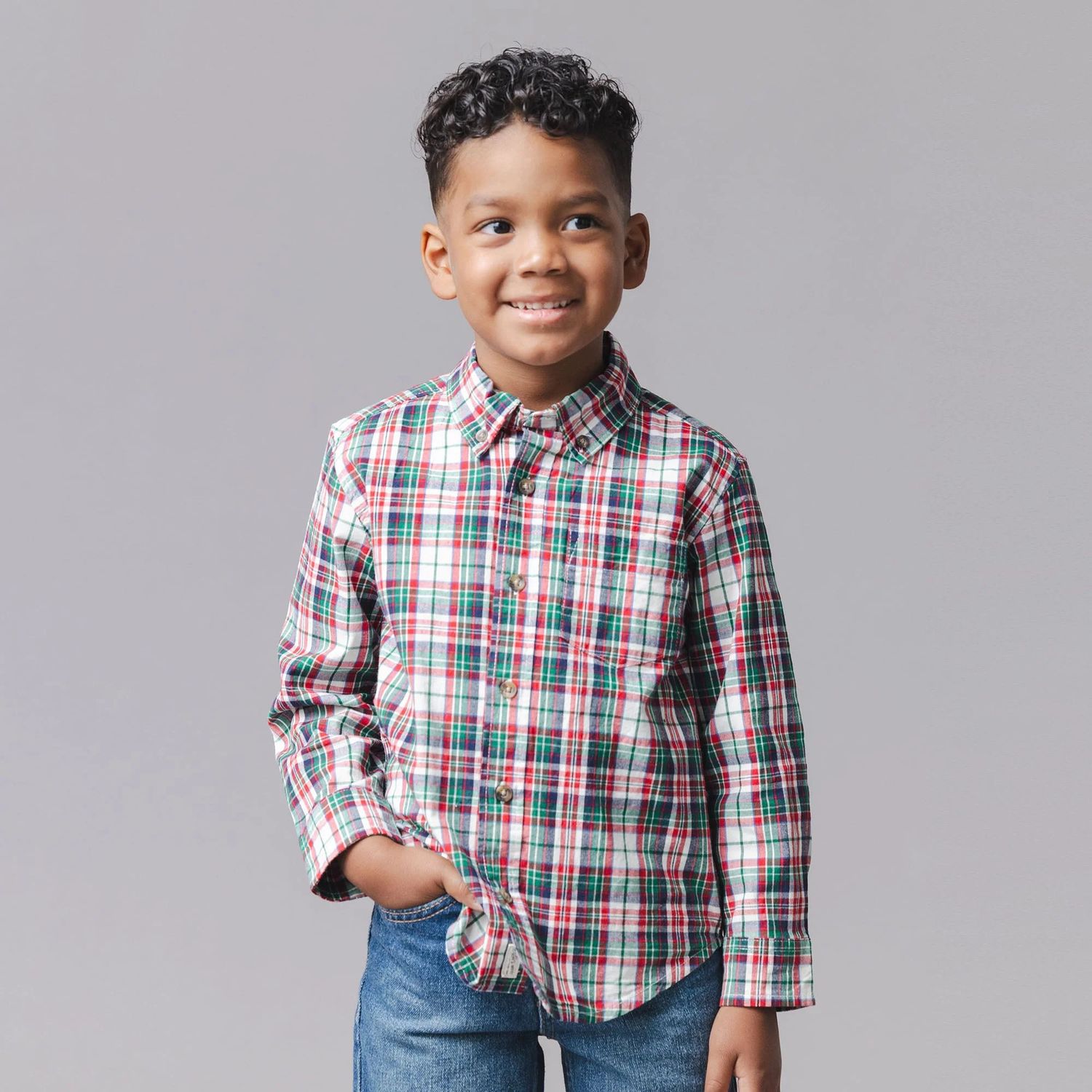 Organic Stretch Poplin Shirt - Holiday Tartan