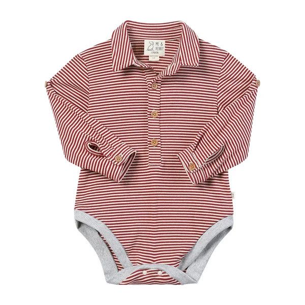 Ripley Polo Onesie Rust/Cream Ribbed Stripe