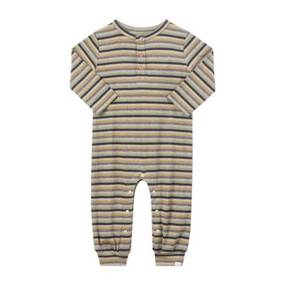 Mason Ribbed Henley Romper - Green Multi Stripe