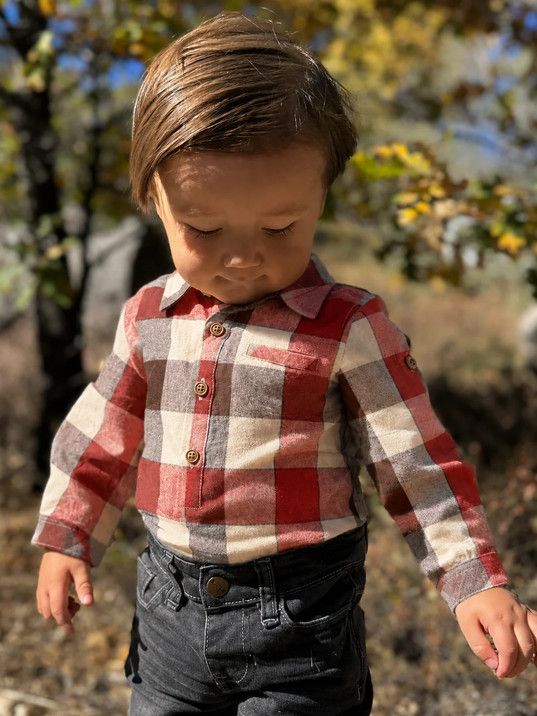 Jasper Woven Onesie - Rust/Cream Plaid