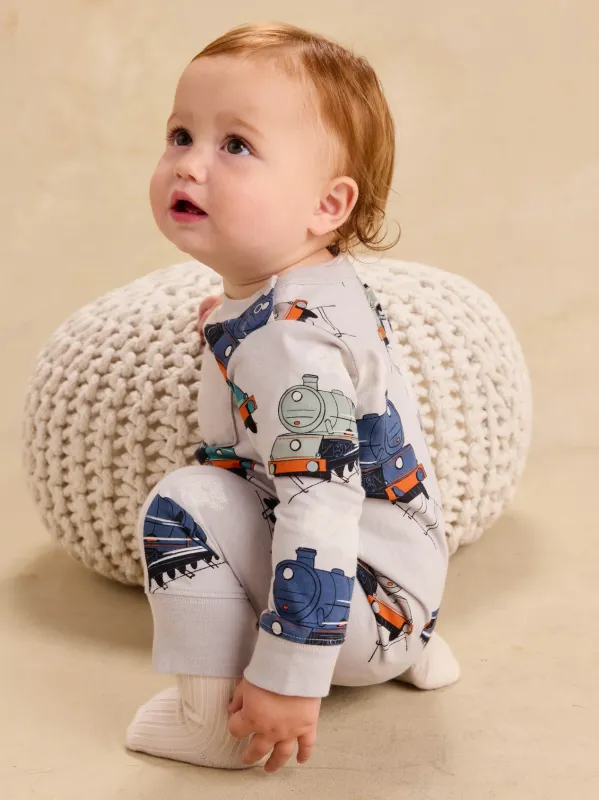Long Sleeve Pocket Baby Romper - Great Railway Journey