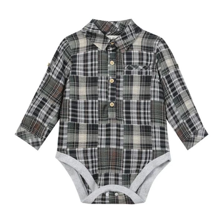 Jasper Woven Onesie - Green Patchwork Plaid