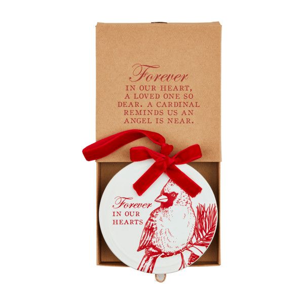 Cardinal Ceramic  Box Ornament  Forever in Our Hearts