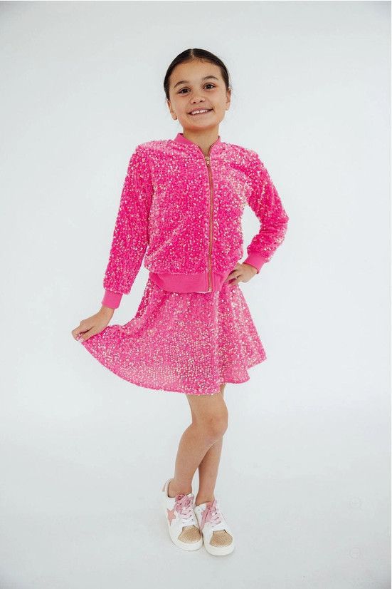 Pink Velvet Sequin Twirl Skort
