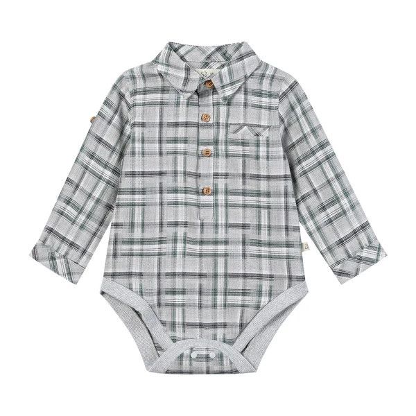Jasper Woven onesie Grey/green Patchwork Plaid