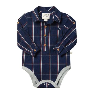 Jasper Woven onesie Indigo/red Plaid