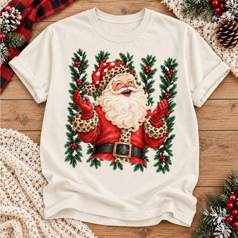 Leopard Trim Laughing Santa