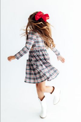 Christmas Plaid L/S Pocket Twirl Dress
