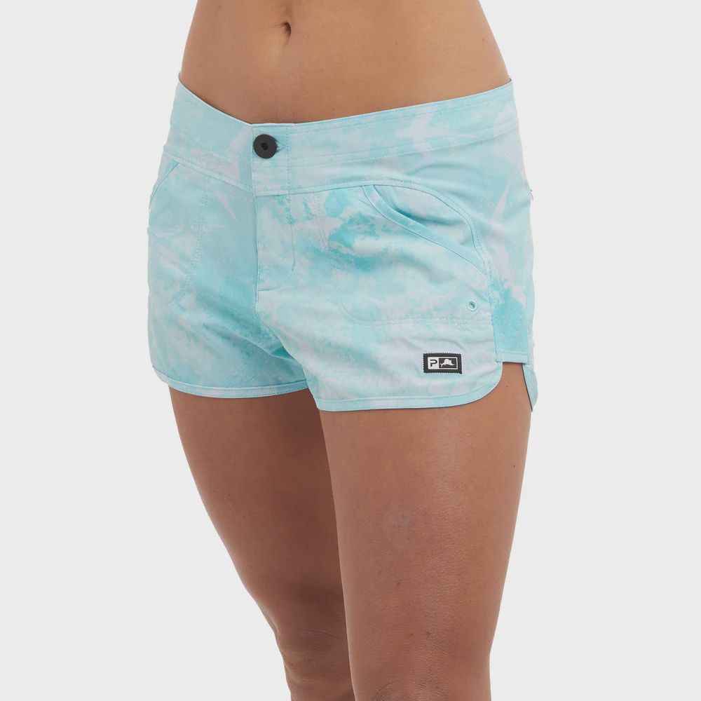 Pelagic Ladies Moana Hybrid Shorts Aqua Open Seas Camo