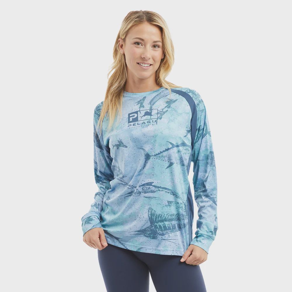 Pelagic Ladies Vaportek Shirt Open Seas Camo Blue