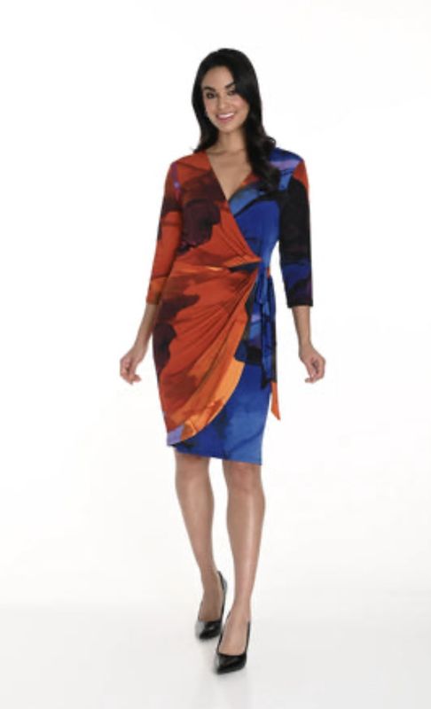 Royal/Orange  Wrap Dress